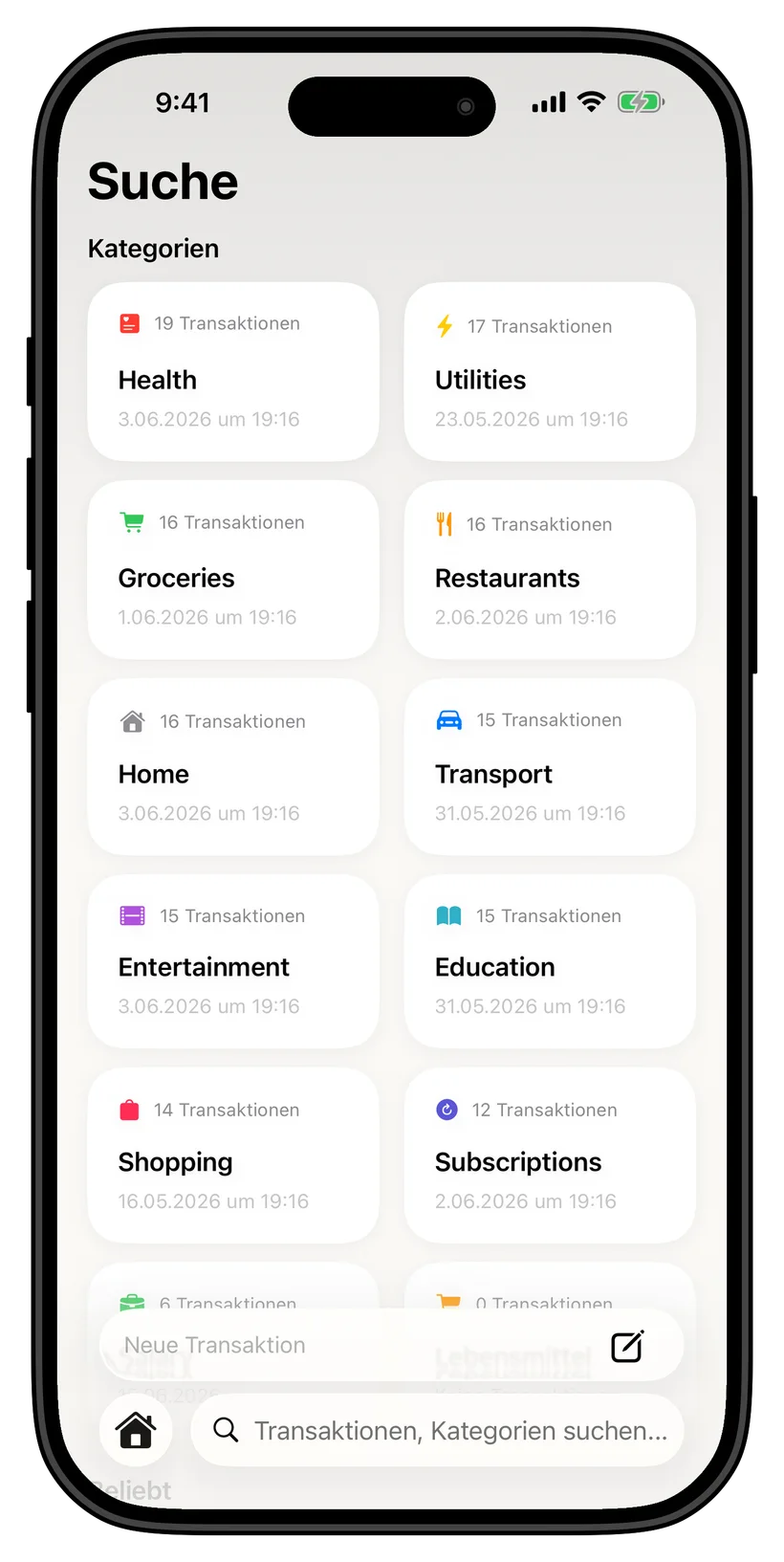 Thrust spending categories screen