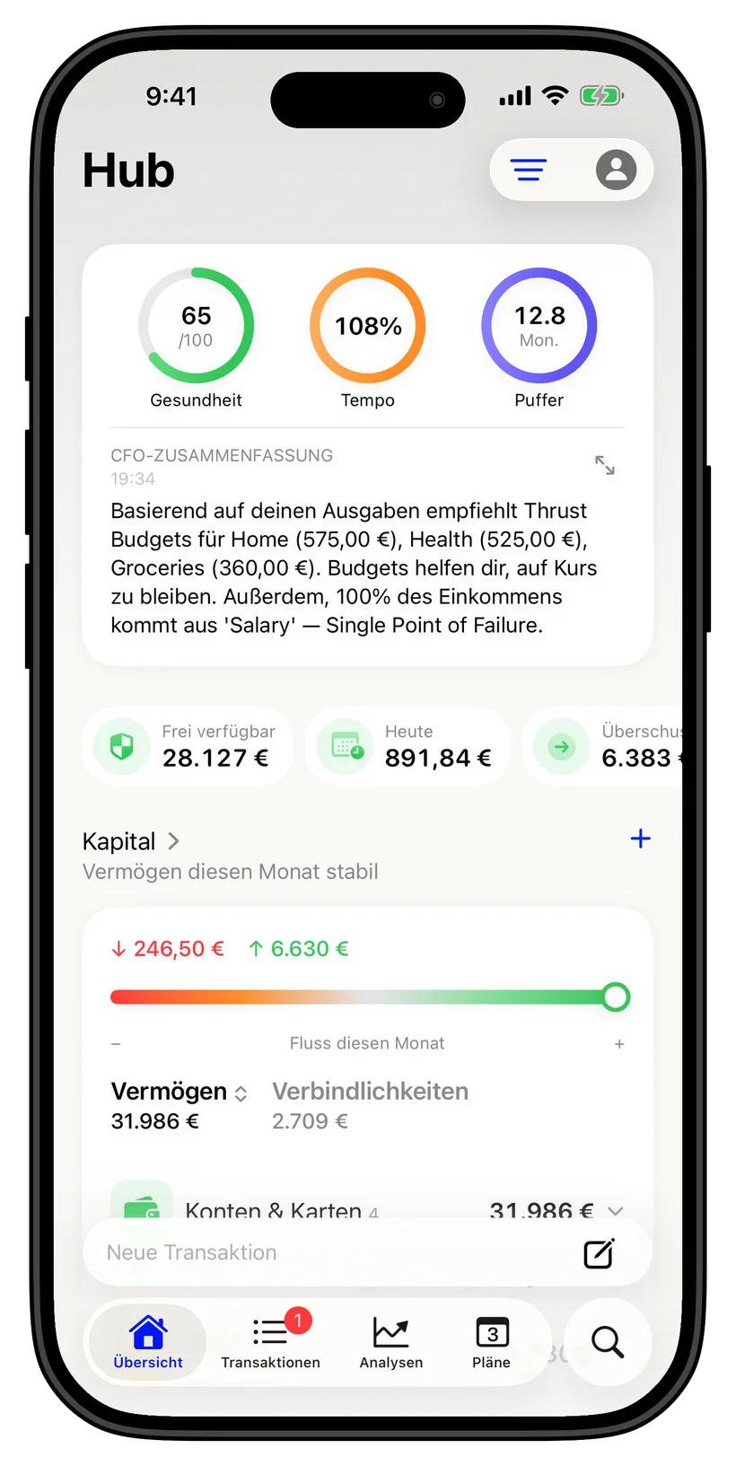 Thrust customizable Hub home screen
