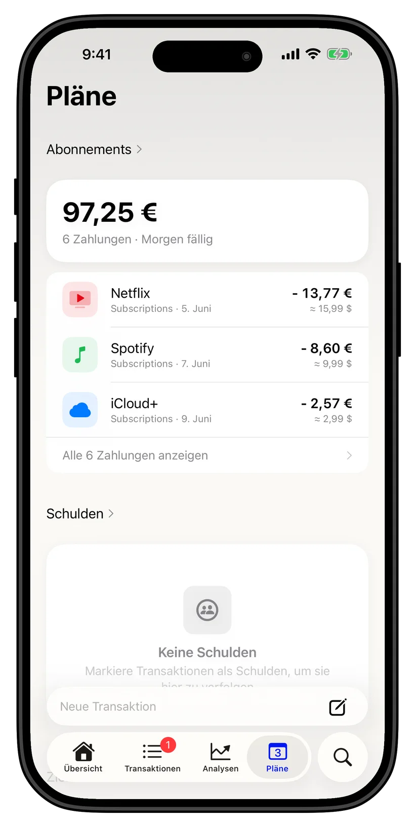 Thrust subscriptions on the home screen