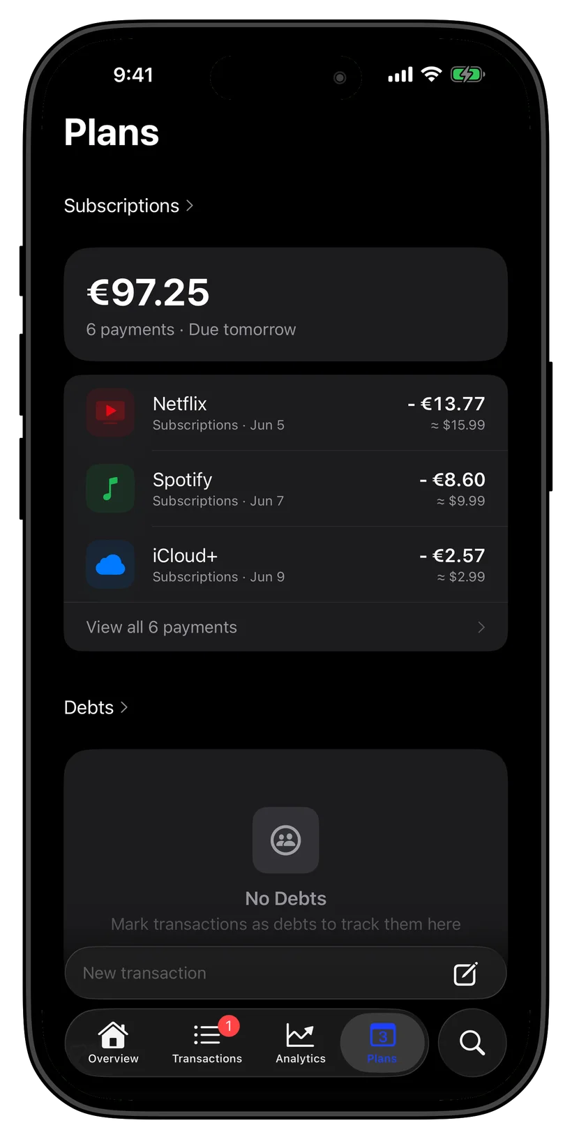 Thrust subscriptions on the home screen