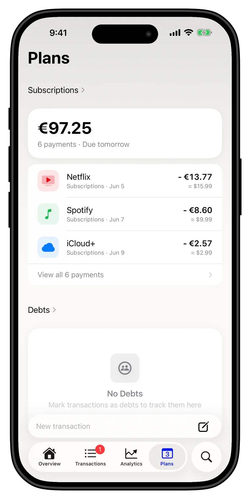 Thrust subscriptions on the home screen