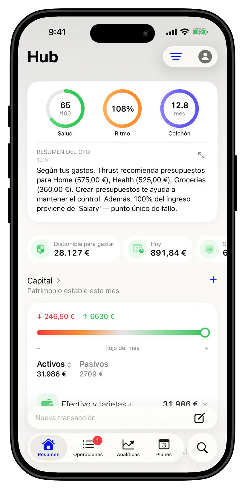Thrust customizable Hub home screen