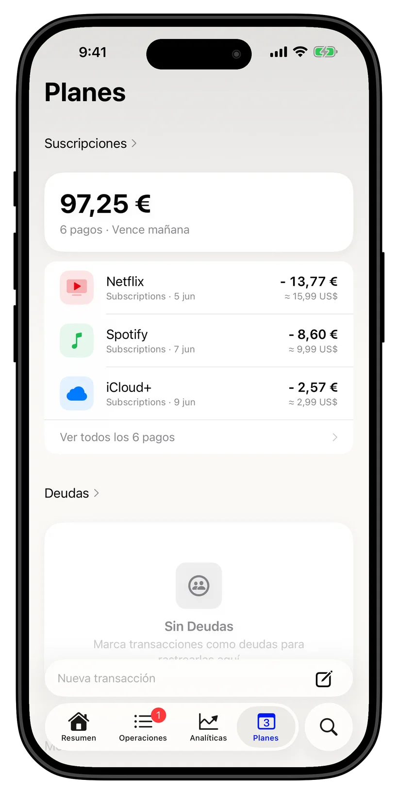 Thrust subscriptions on the home screen