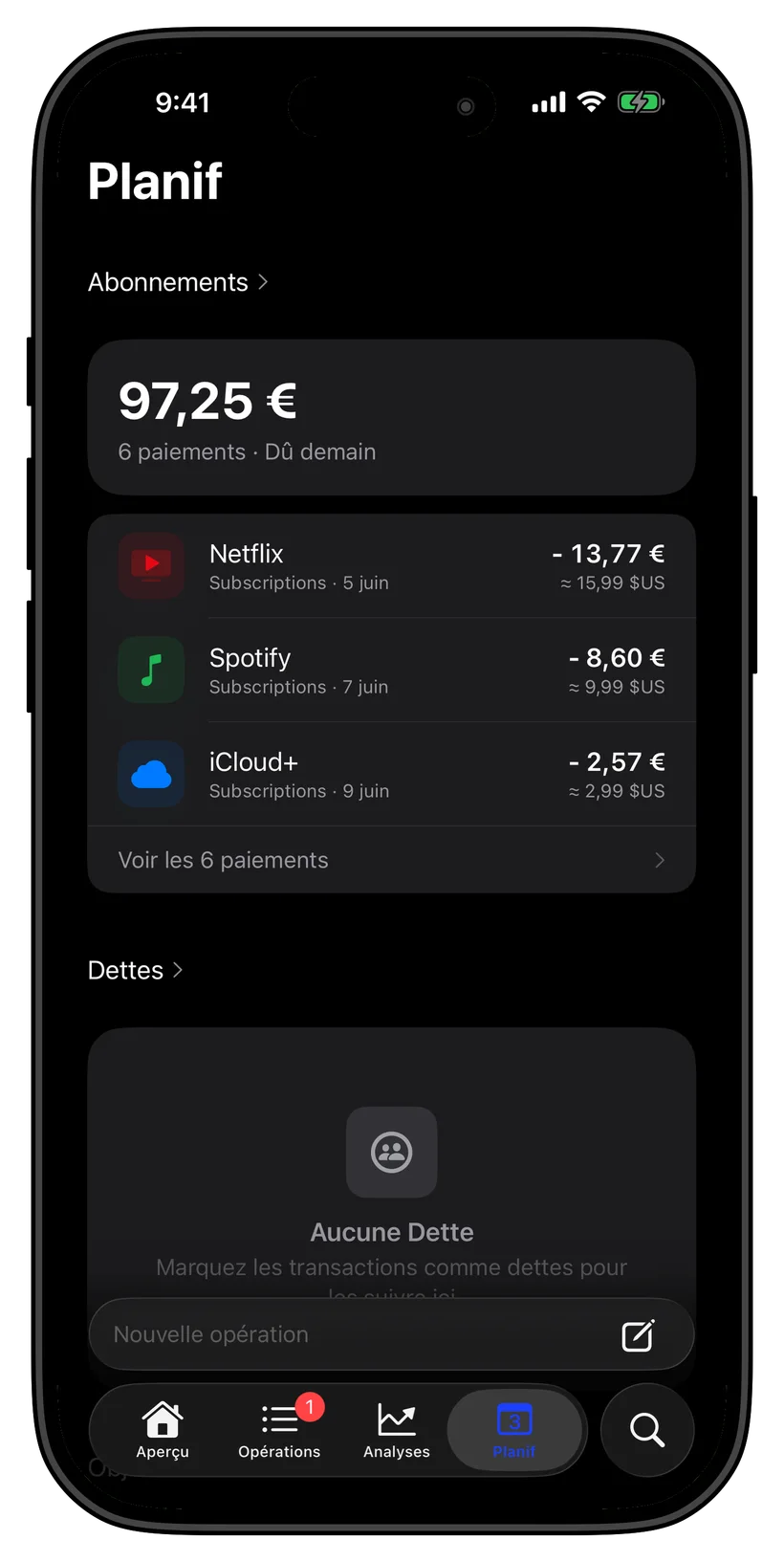 Thrust subscriptions on the home screen