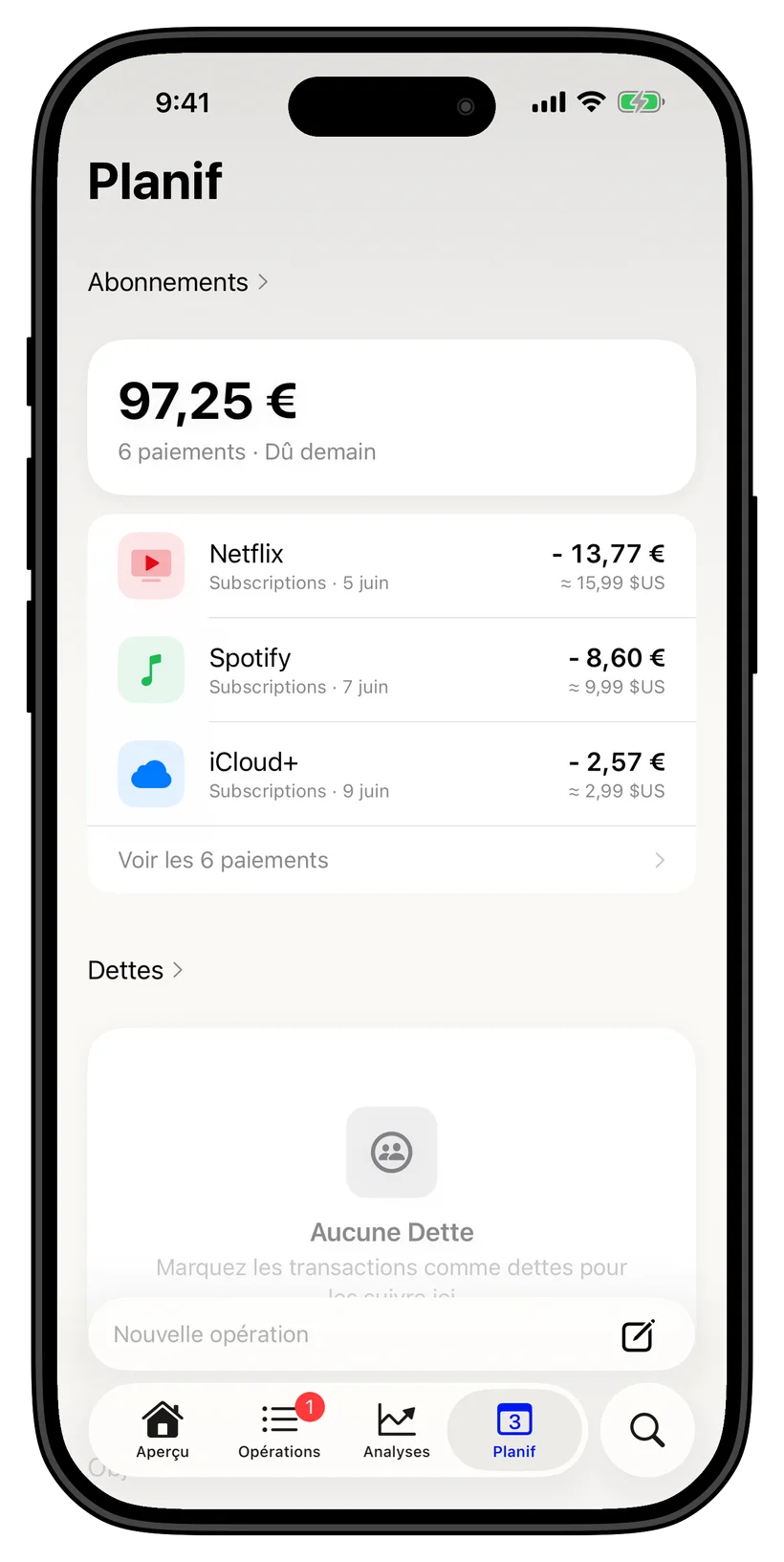Thrust subscriptions on the home screen