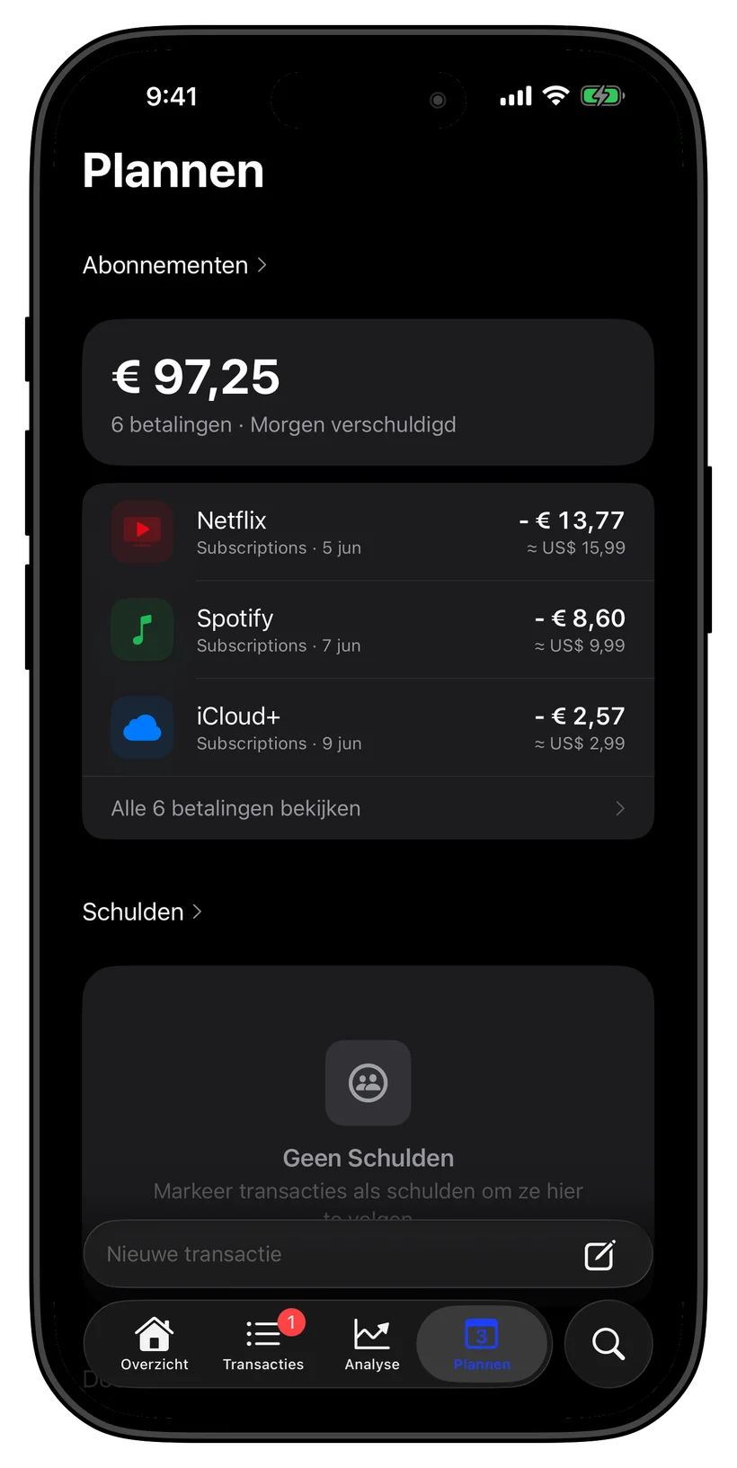 Thrust subscriptions on the home screen