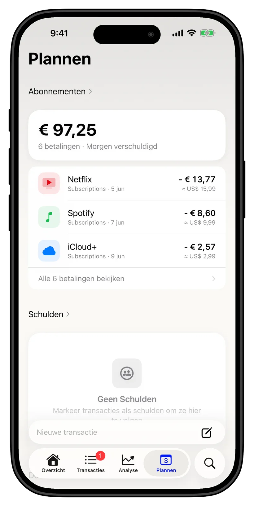 Thrust subscriptions on the home screen