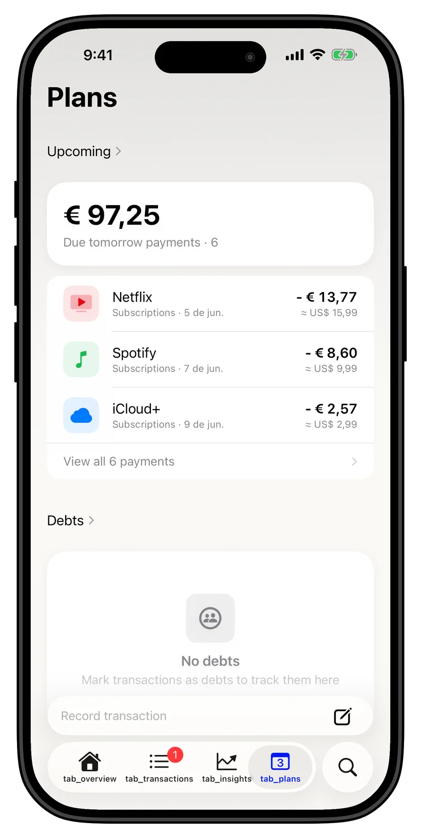Thrust subscriptions on the home screen