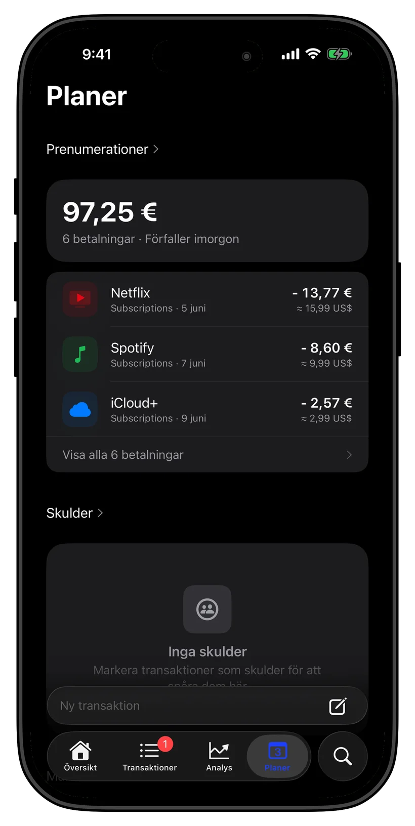 Thrust subscriptions on the home screen