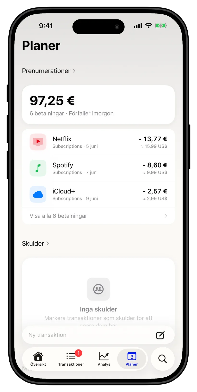 Thrust subscriptions on the home screen